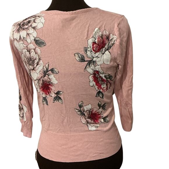 White House Black Market Half Snap Button Floral Pink Women's Cardigan Size S - Picture 4 of 8